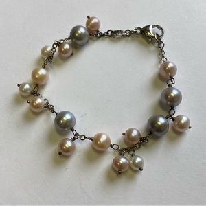 HONORA BRACELET CULTURED PEARLS WHITE GRAY PINK STERLING SILVER CHAIN HARDWARE